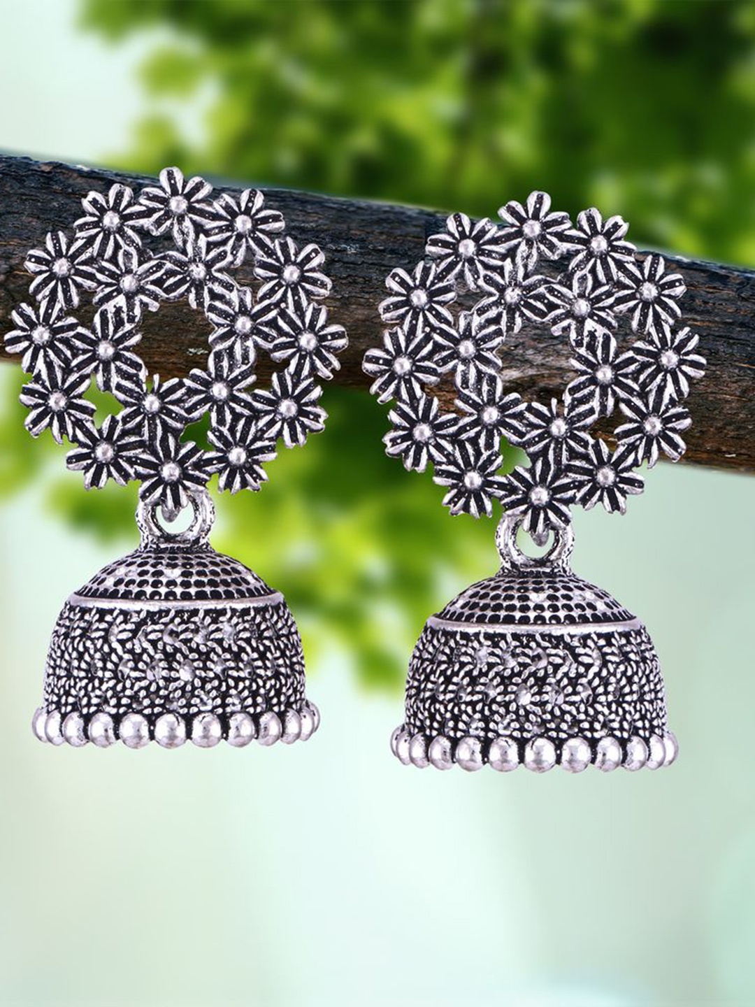 

DIVASTRI Set of 5 Silver-Plated Oxidized Dome Shaped Jhumkas