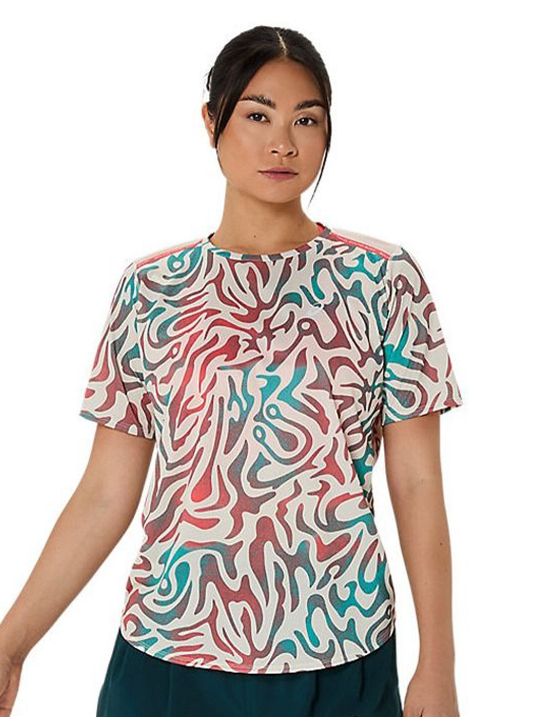 

ASICS Women Abstract Printed Round Neck T-shirt, White