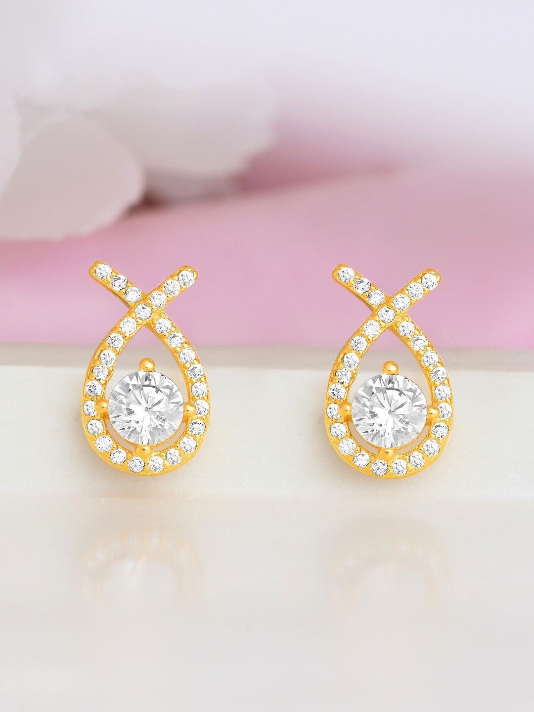 

Zavya 925 Pure Sterling Silver Gold-Plated Cubic Zirconia Studded Contemporary Studs