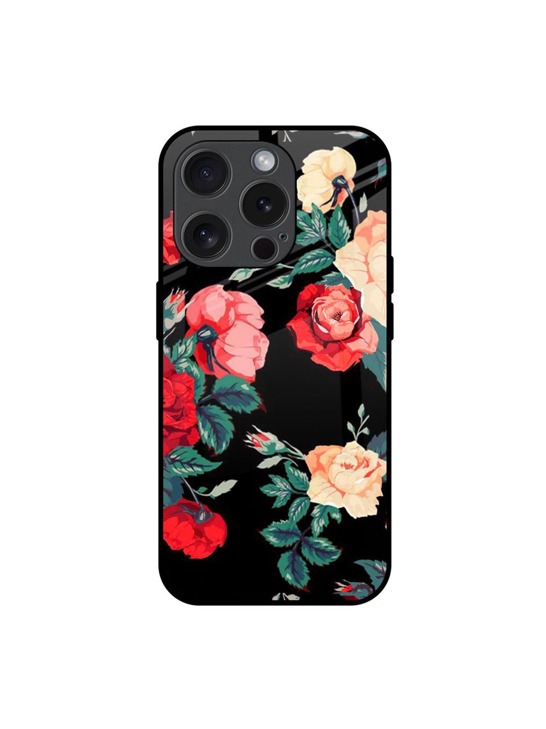 

QRIOH Floral Printed iPhone 15 Pro Back Case Mobile Accessories, Black