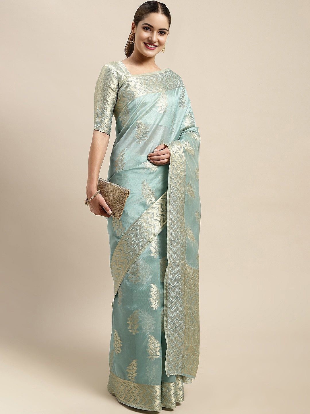 

DIVASTRI Ethnic Motifs Zari Organza Banarasi Saree, Blue