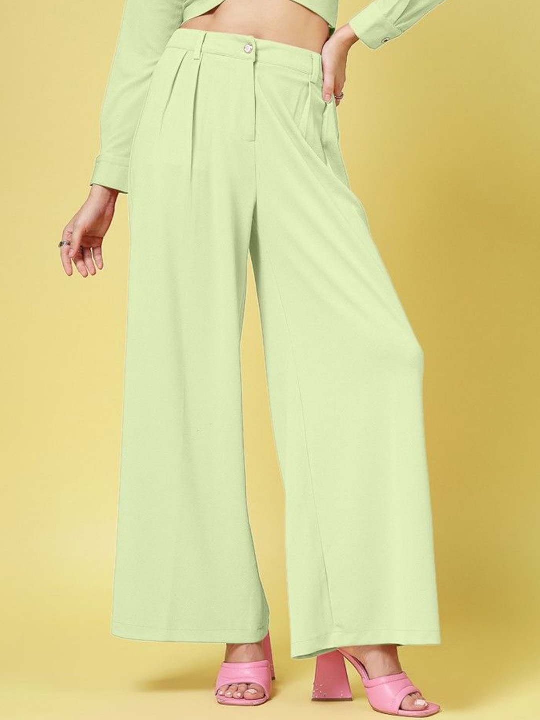 

DressBerry Women Relaxed Pleated Trousers, Green