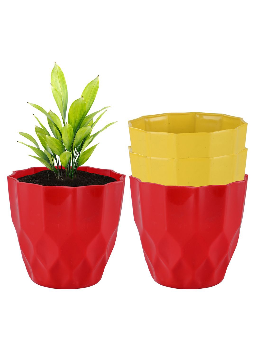 

Kuber Industries Yellow & Red 4 Pieces Textured Planters