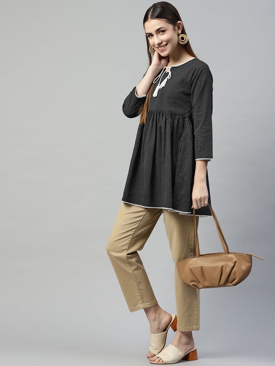 

KALINI Striped Fit & Flare Dress, Black