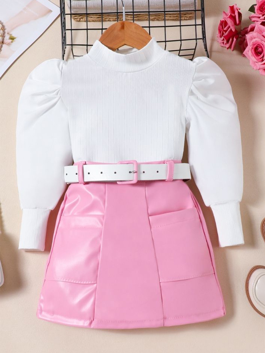 

LULU & SKY Girls High Neck Top With Coated Skirt, Pink