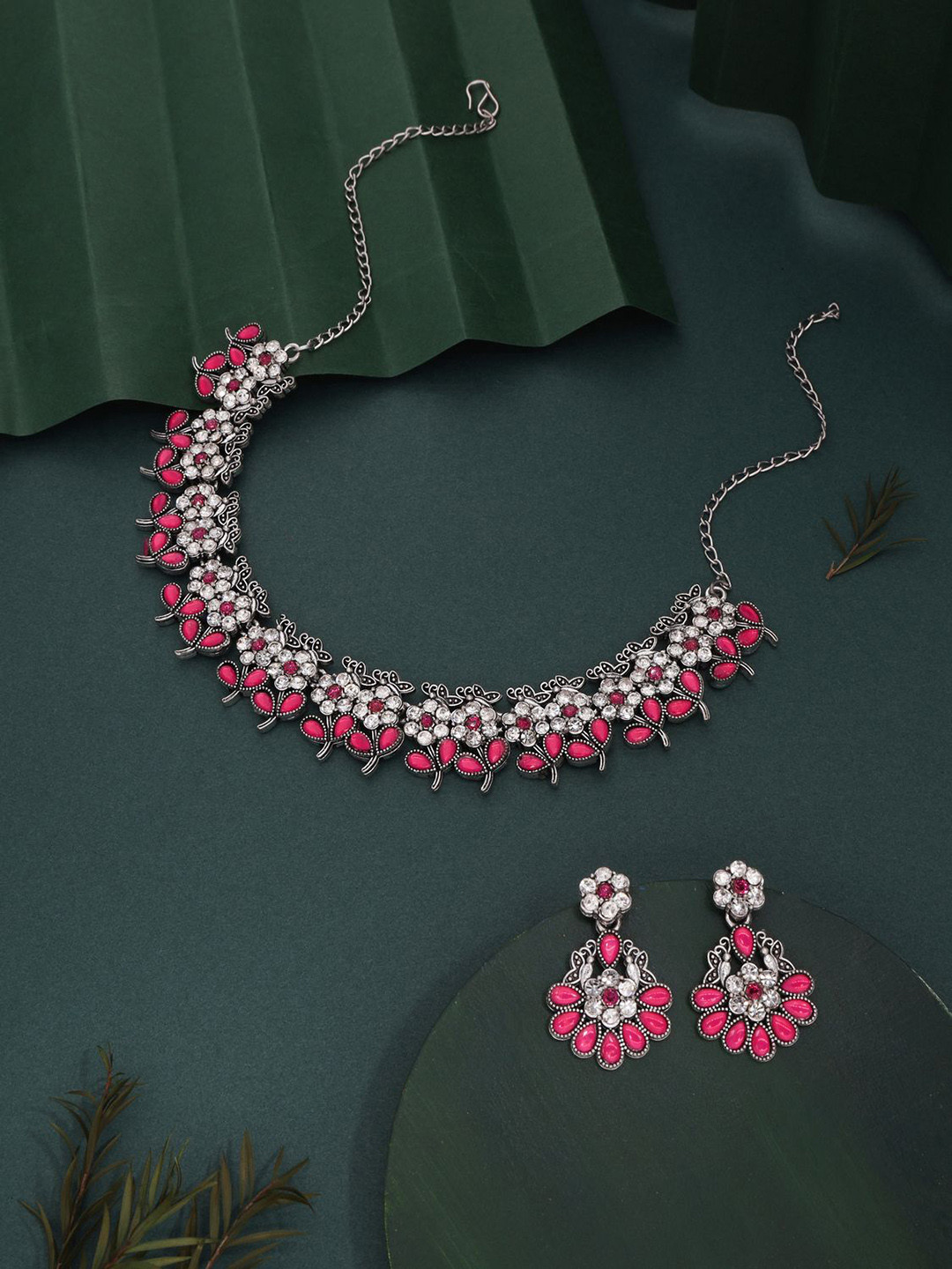 

Anouk Silver-Plated American Diamond Studded Jewellery Set