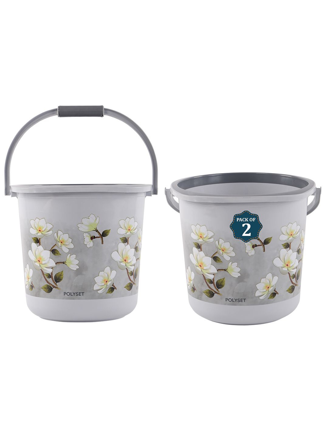 

Kuber Industries Grey & White 2 Pieces Floral Printed Bucket 18L