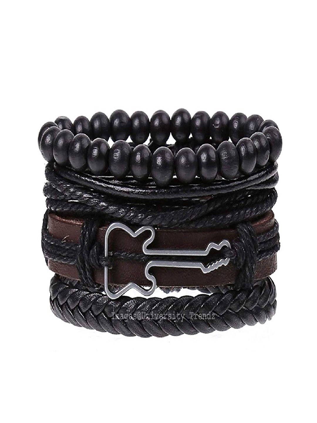 

The Roadster Lifestyle Co Men Beaded Guitar Design Leather Bracelet, Black