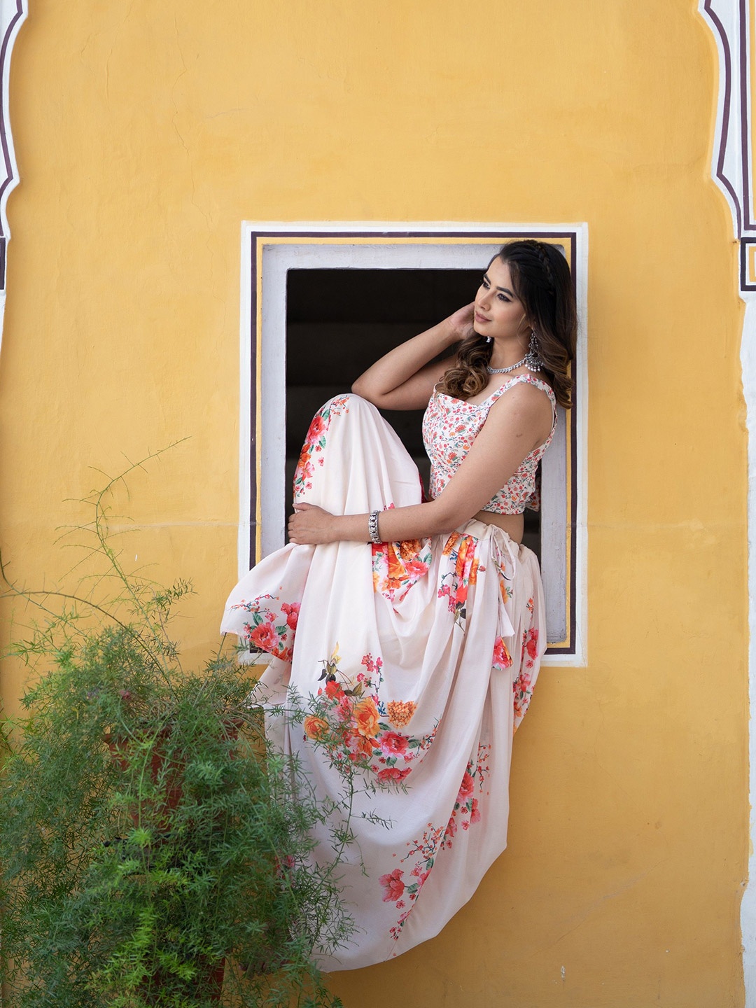 

TASRIKA Printed Semi-Stitched Lehenga & Unstitched Blouse, Cream