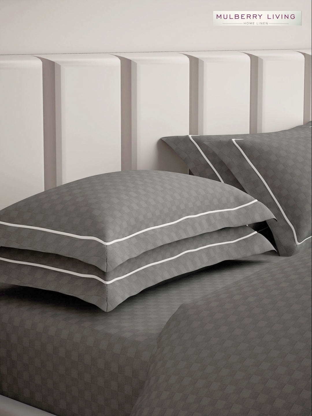 

Mulberry Living Urban Grid Grey 2 Pieces Checked Pure Cotton Rectangle Pillow Covers