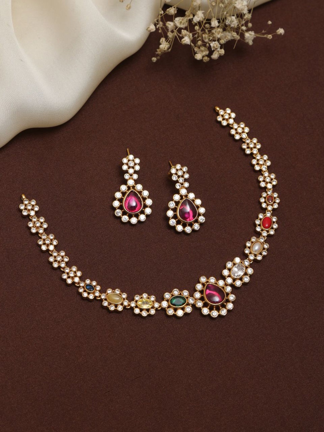

Kattam Gold Plated Rithva - Navarathna Necklace