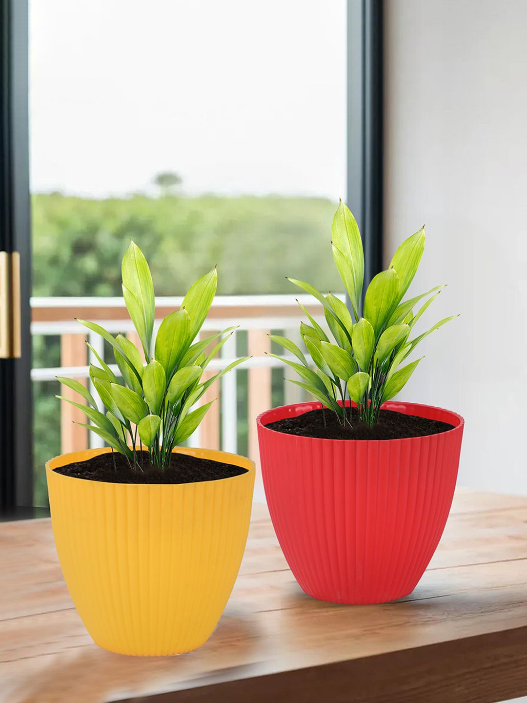 

Kuber Industries Yellow & Red 6 Pieces Textured Flower Pots for Garden