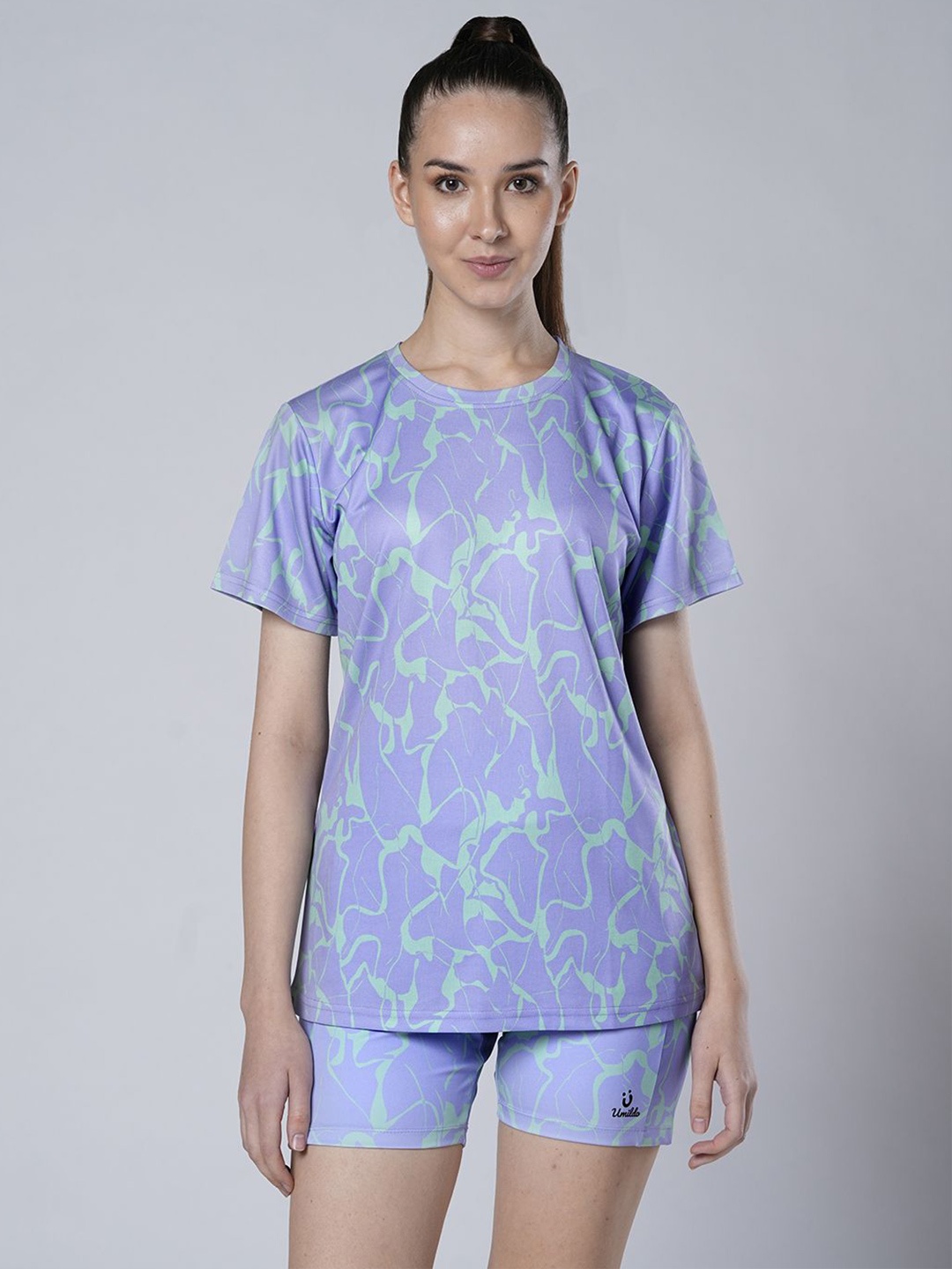 

UMILDO Abstract Printed Round Neck T-shirt With Shorts, Lavender