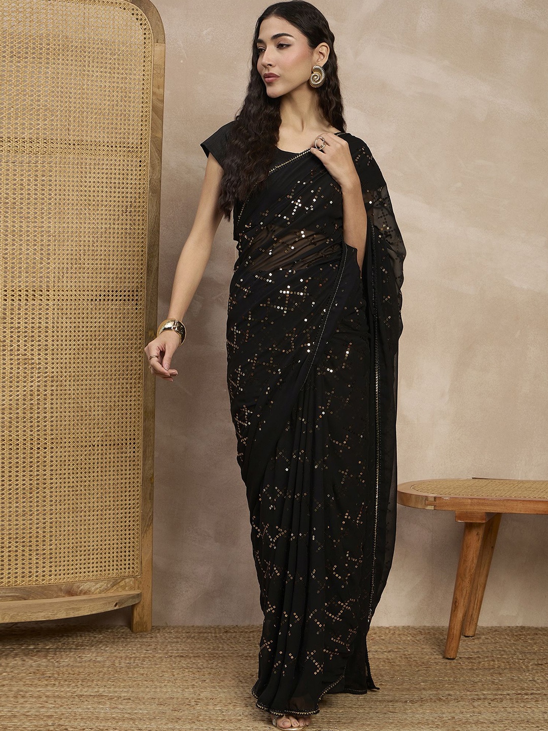 

all about you Embellished Sequinned Saree, Black