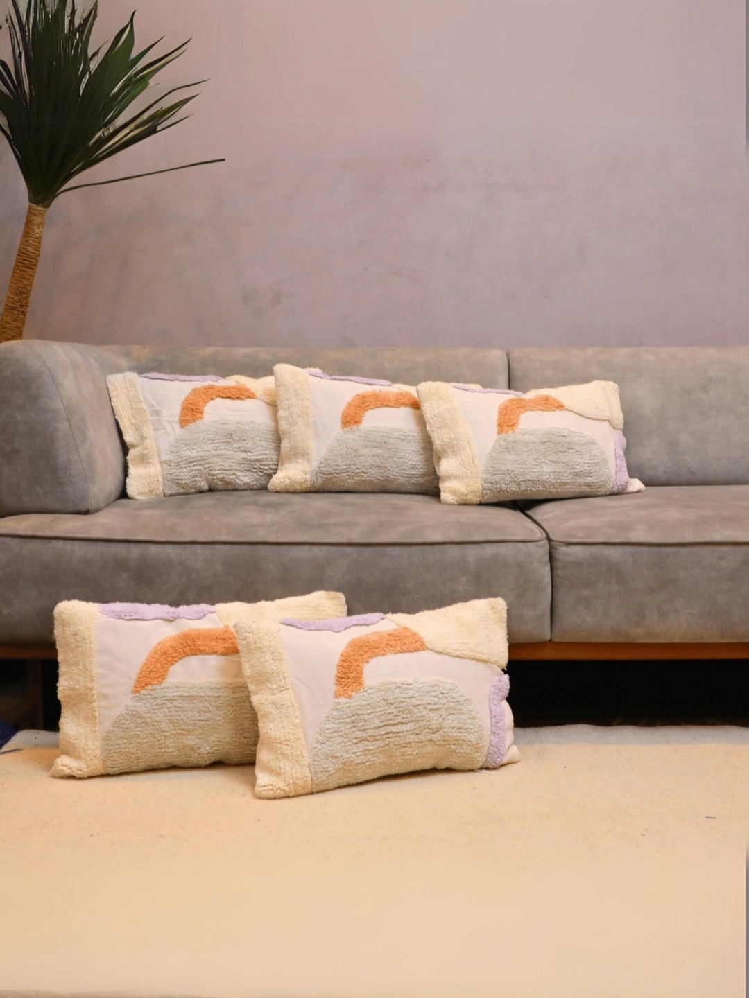

LUSHLYF Tufted Off White 5 Pieces Textured Cotton Rectangle Cushion Covers