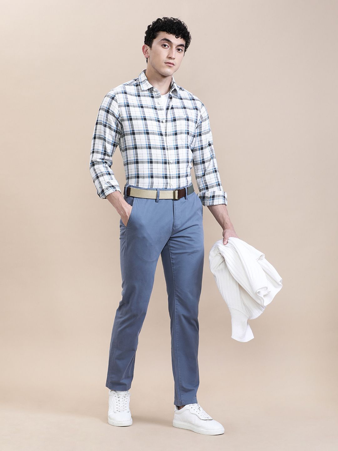 

Crocodile Men Textured Check Full Sleeve Shirt, Blue