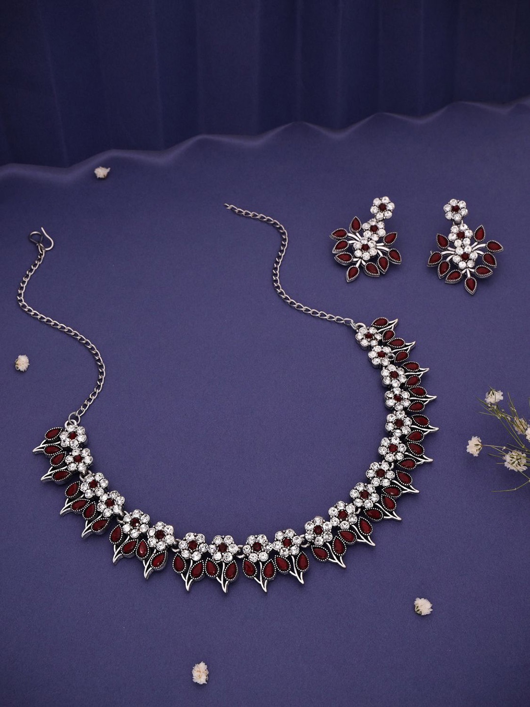 

Lyriss Gold-Plated American Diamond Studded Jewellery Set, Silver