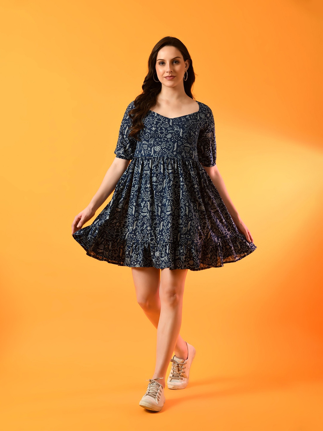 

Metronaut Animal Print Fit & Flare Dress, Navy blue