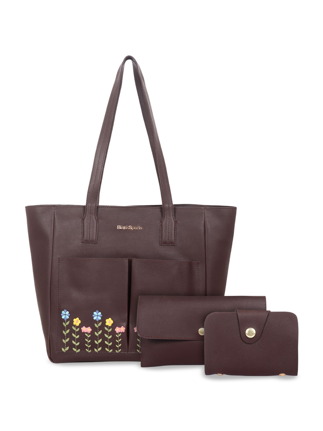 

Black Spade Floral PU Structured Tote Bag, Brown