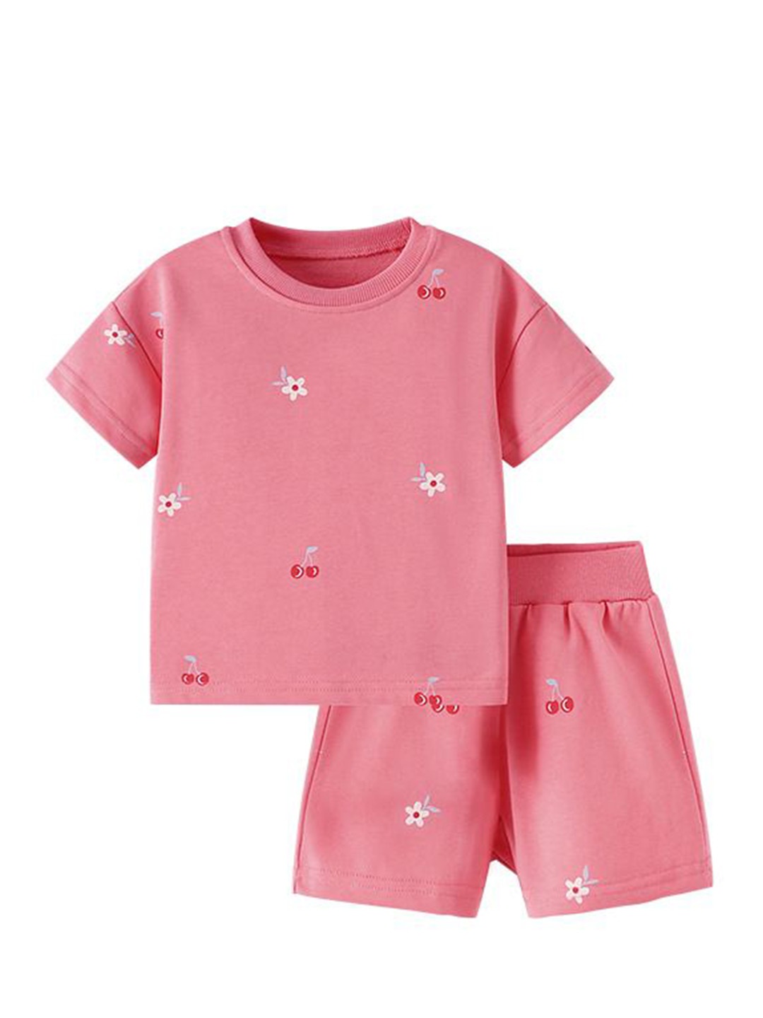 

YK Girls Printed T-shirt with Shorts, Peach