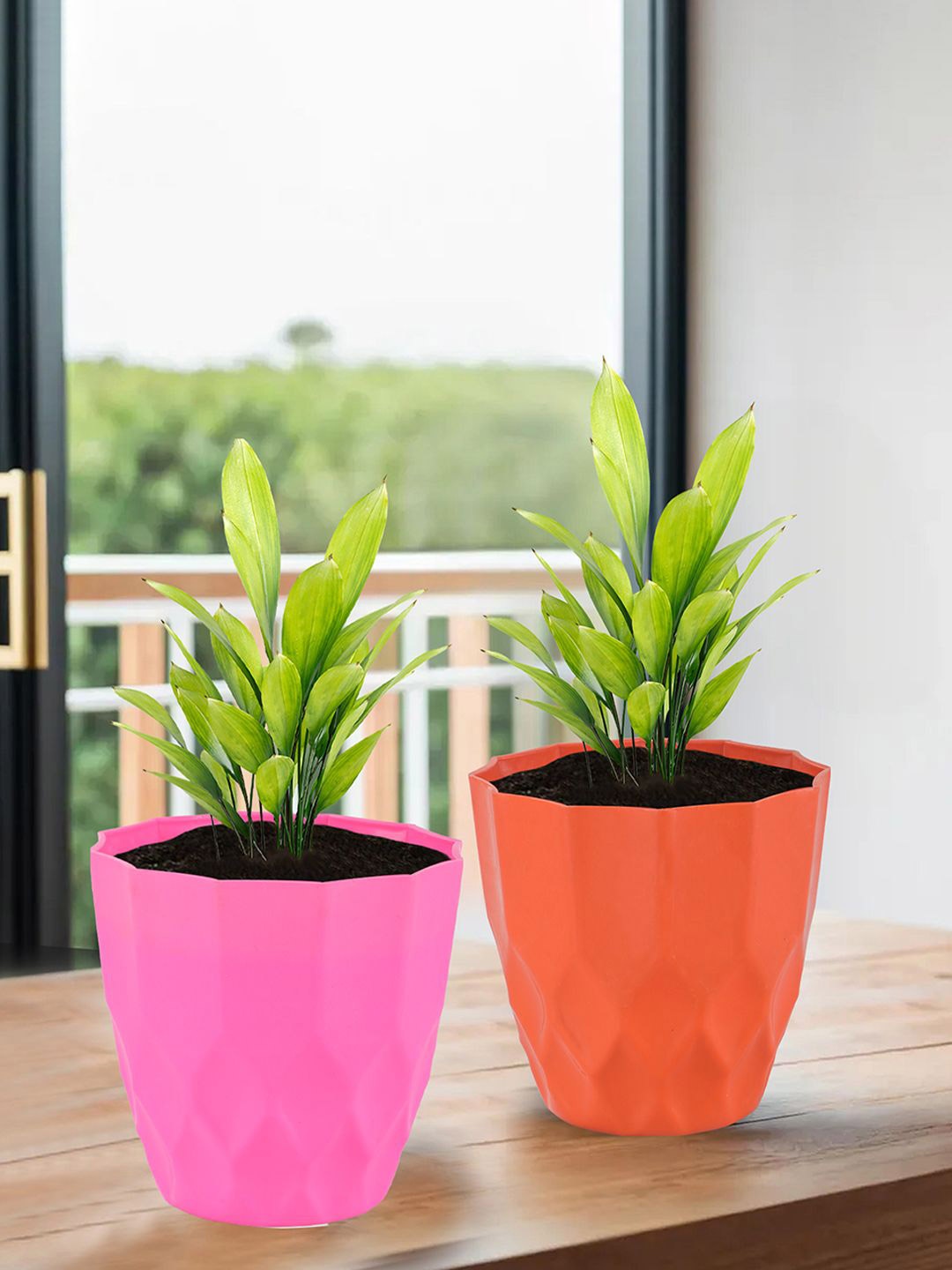 

Kuber Industries Pink & Orange Colored 2 Pieces Textured Planters