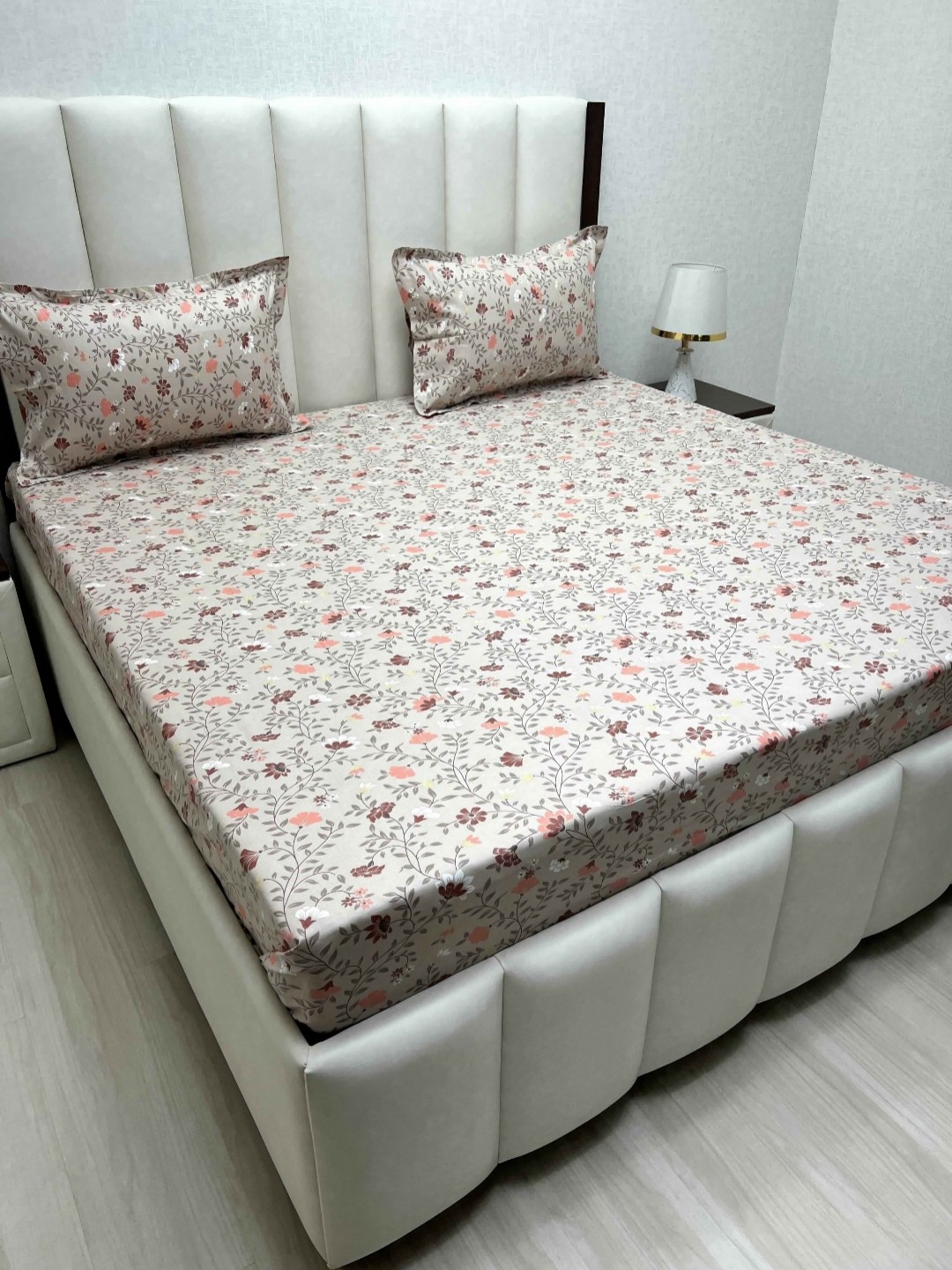 

Pure Decor Velar Brown Floral Printed Cotton 400 TC King Bedsheet Set 2.74 m X 3.04 m