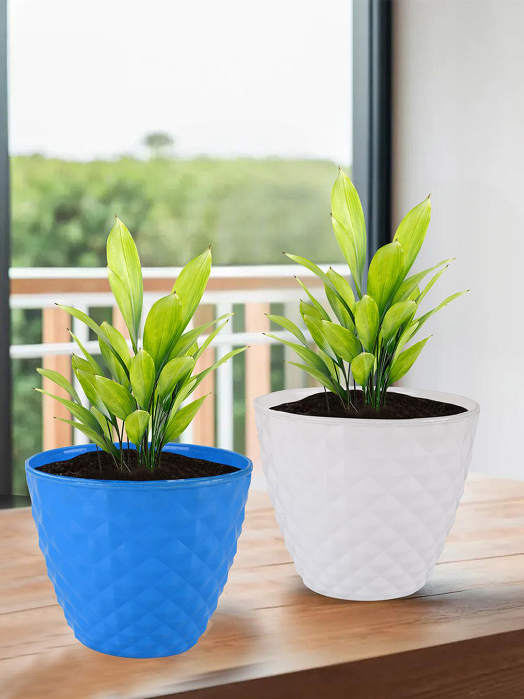 

Kuber Industries White & Blue 6 Pieces Textured Durable Flower Pot Planters