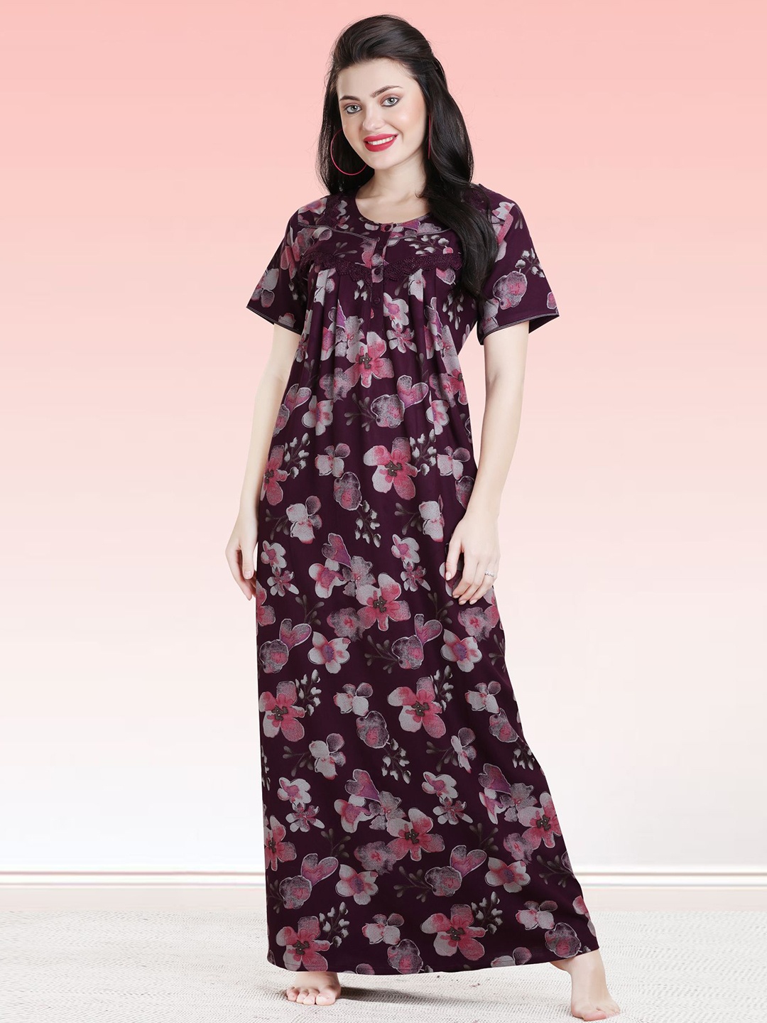 

QUIRA Printed Maxi Nightdress, Maroon