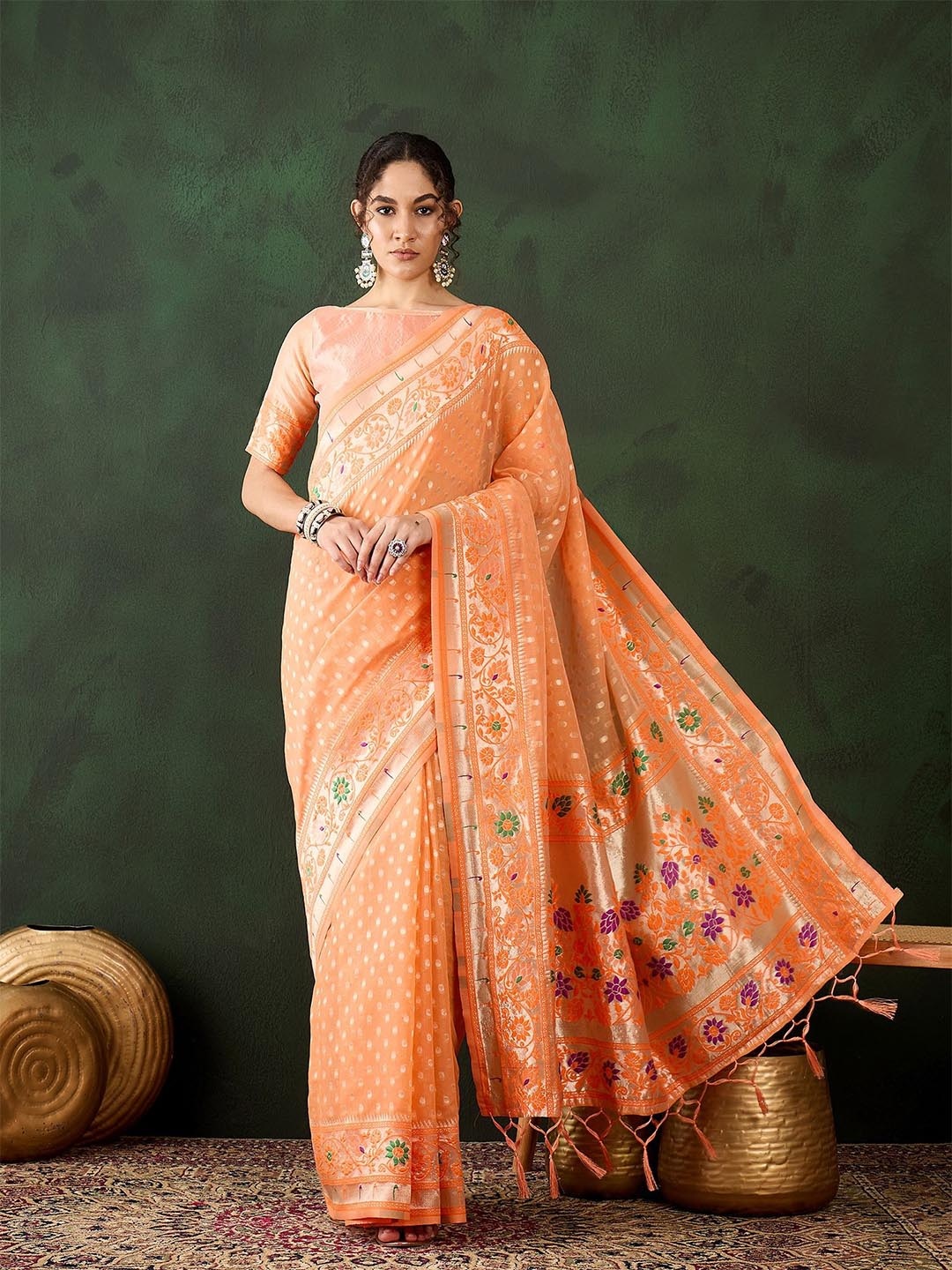 

Maroosh Woven Design Zari Banarasi Saree, Orange
