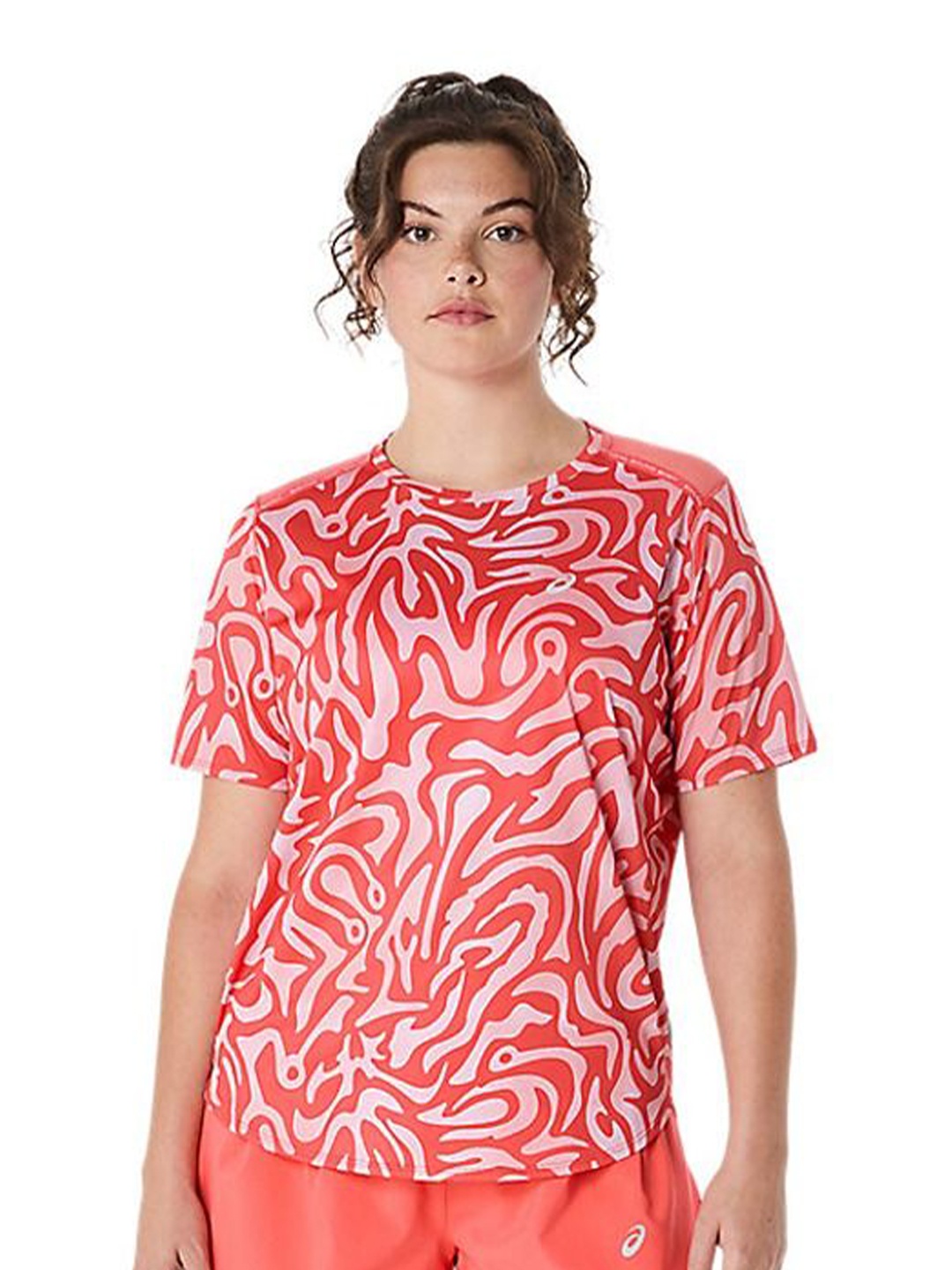 

ASICS Women Abstract Printed Round Neck T-shirt, Red