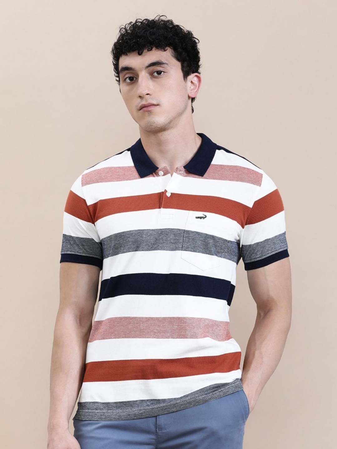 

Crocodile Men Striped Slim Fit Polo T-shirt, Navy blue