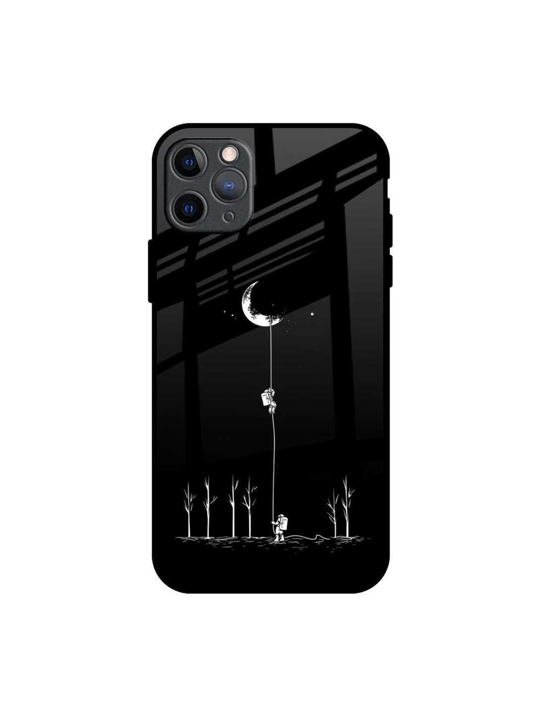 

QRIOH Catch the Moon Real Printed iPhone 11 Pro Max Back Case, Black
