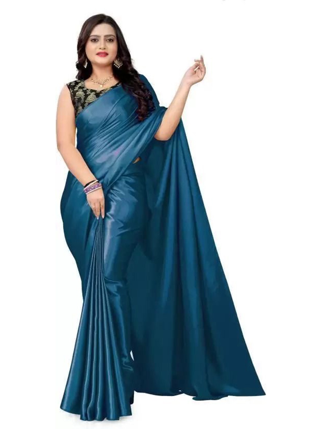 

SAADHVI Saree With Unstitched Blouse Piece, Turquoise blue