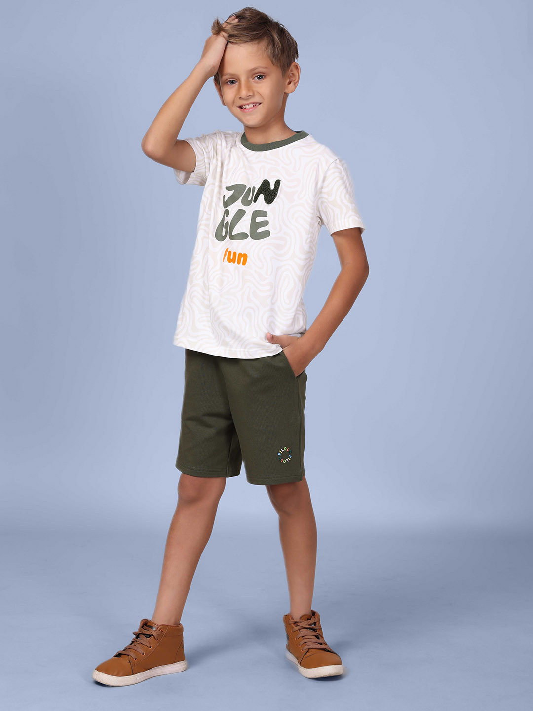 

PILOLO Boys Abstract Printed Round Neck Cotton T-shirt, Grey
