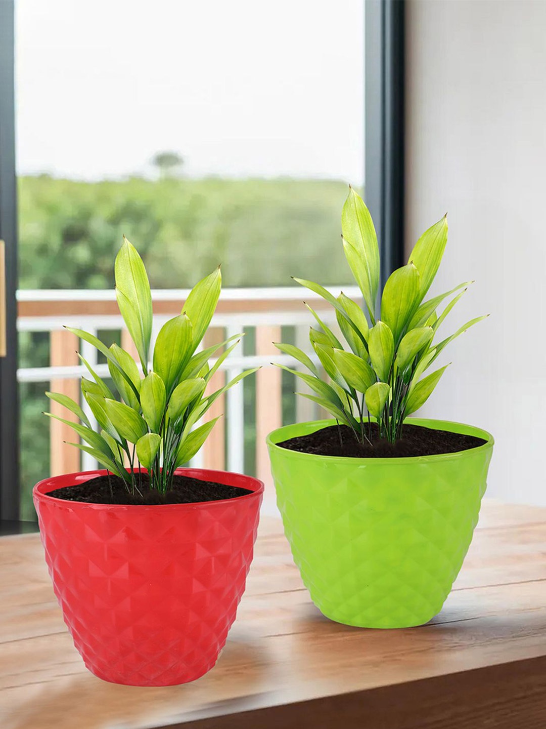 

Kuber Industries Green & Red 6 Pieces Textured Planters