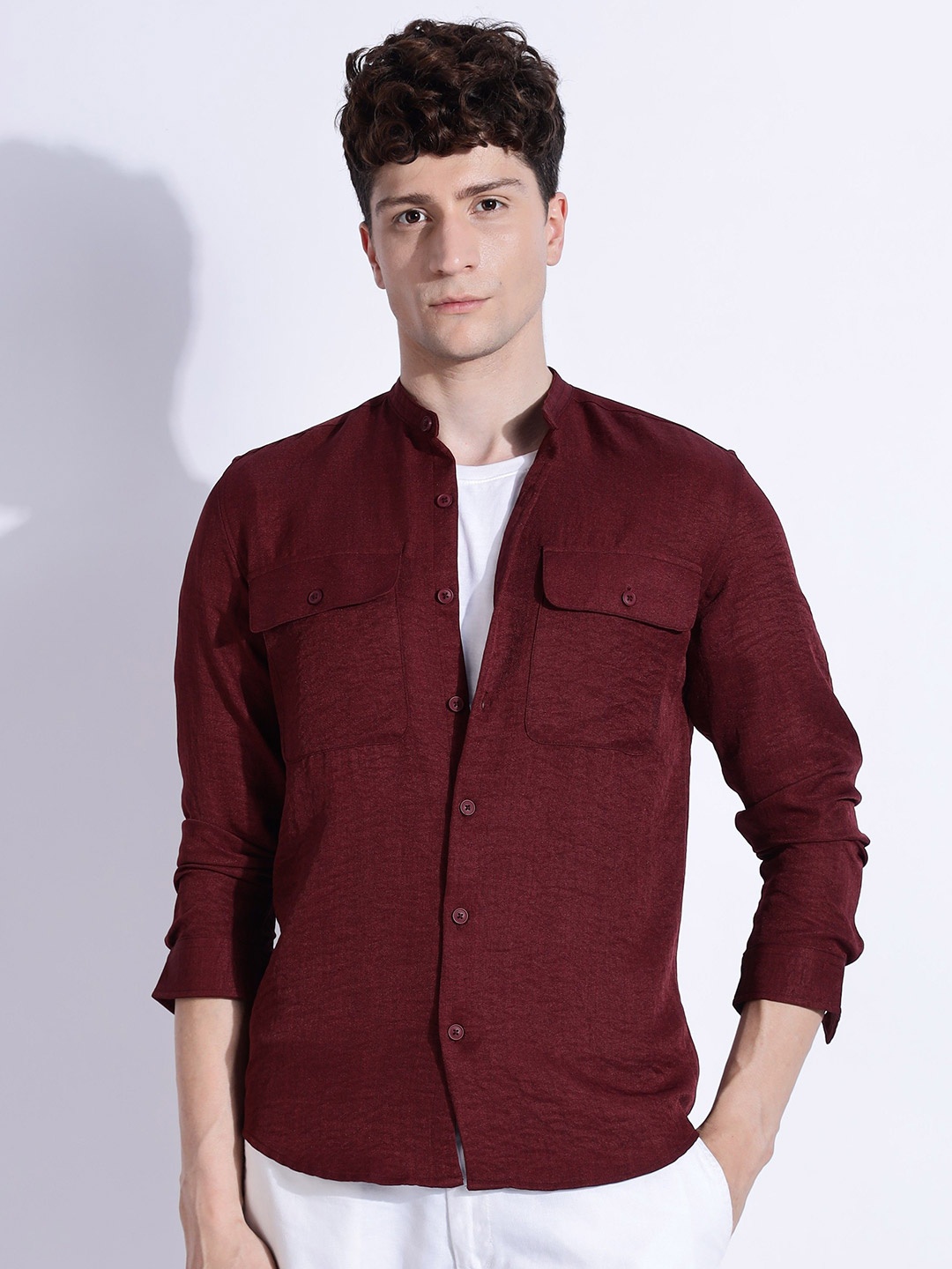 

NEVER NEUD Men Air Linen DP Like Regular Slim Fit Casual Shirt, Maroon