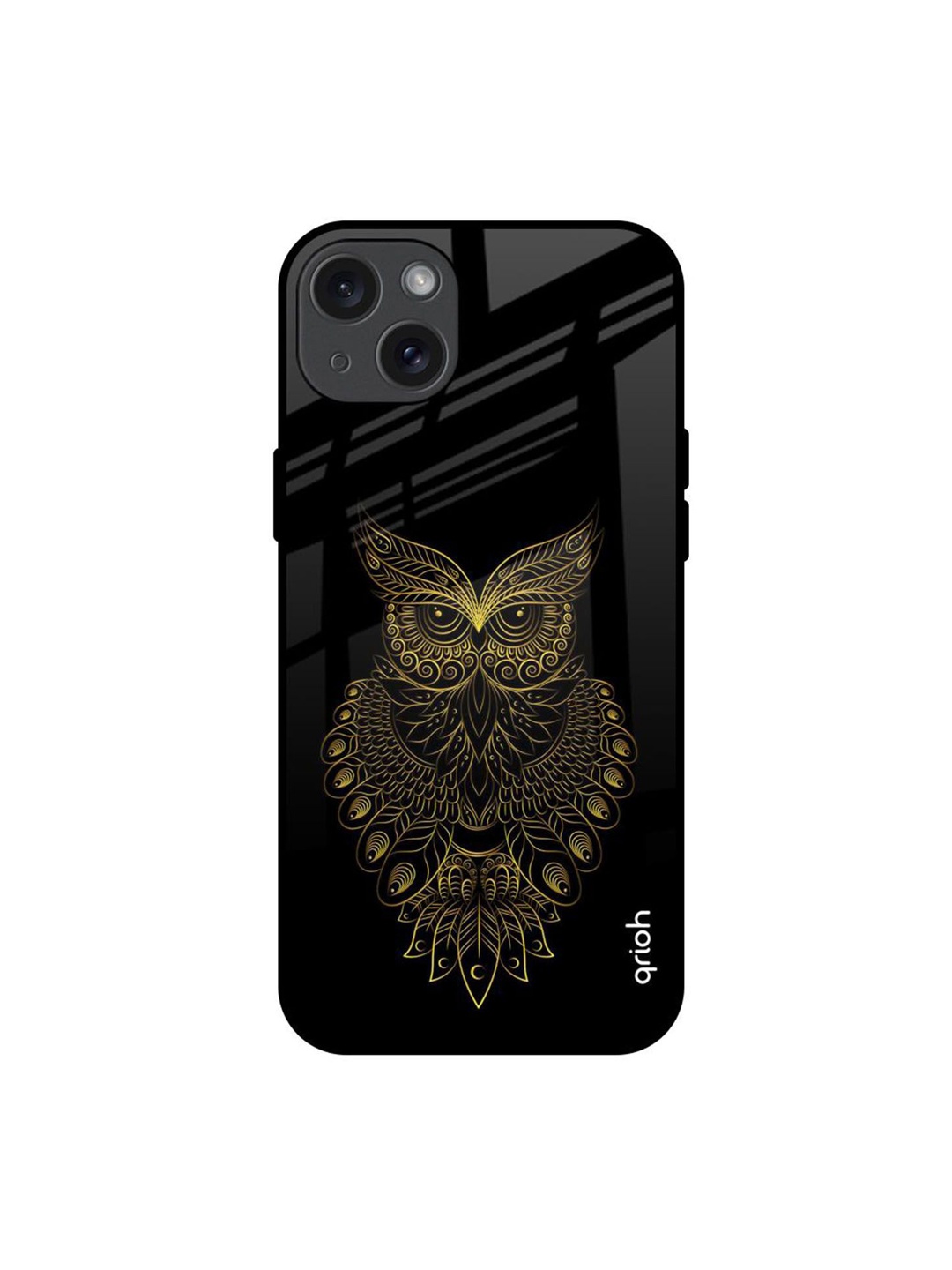 

QRIOH Golden Owl Printed iPhone 15 Plus Back Case, Black