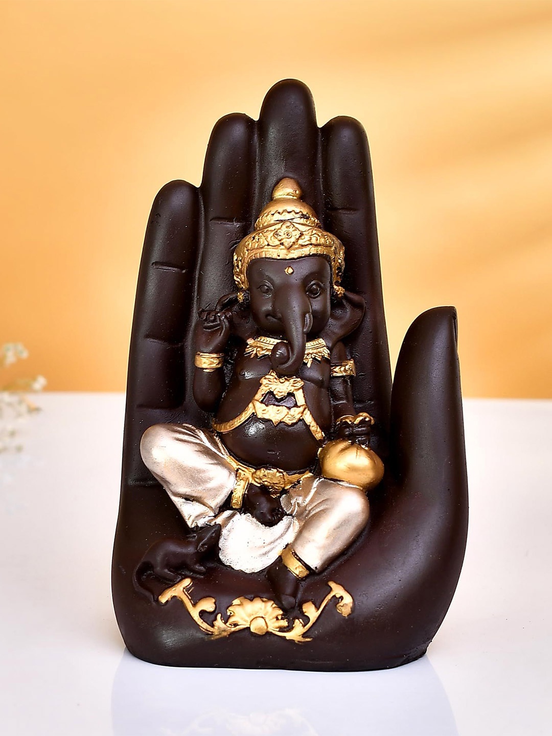 

CRAFTAM Brown Palm Ganesha Religious Idol Showpiece