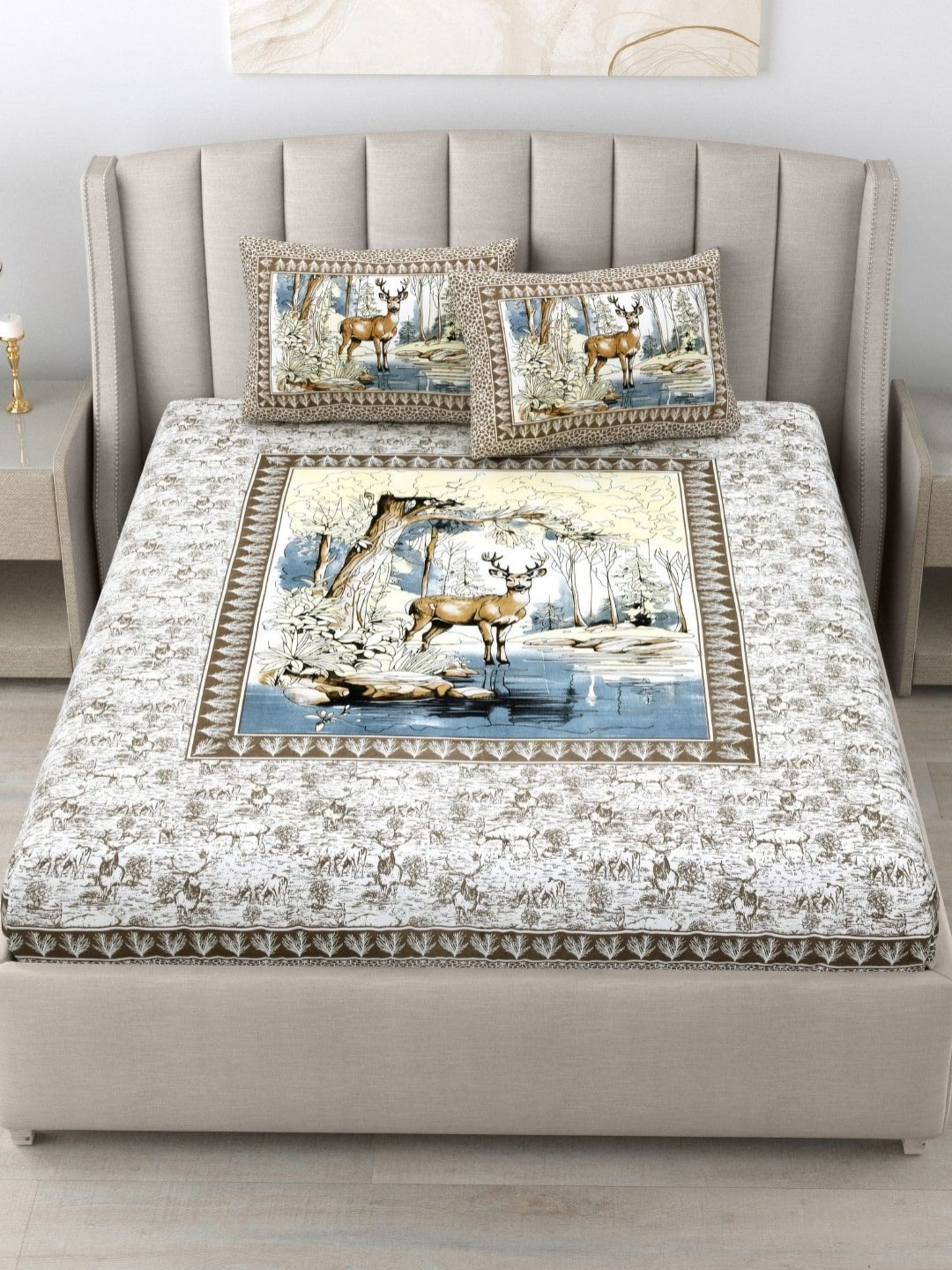 

JAIPUR FABRIC Blue & White Floral Printed Cotton 180 TC King Bedsheet Set 2.74m x 2.28m