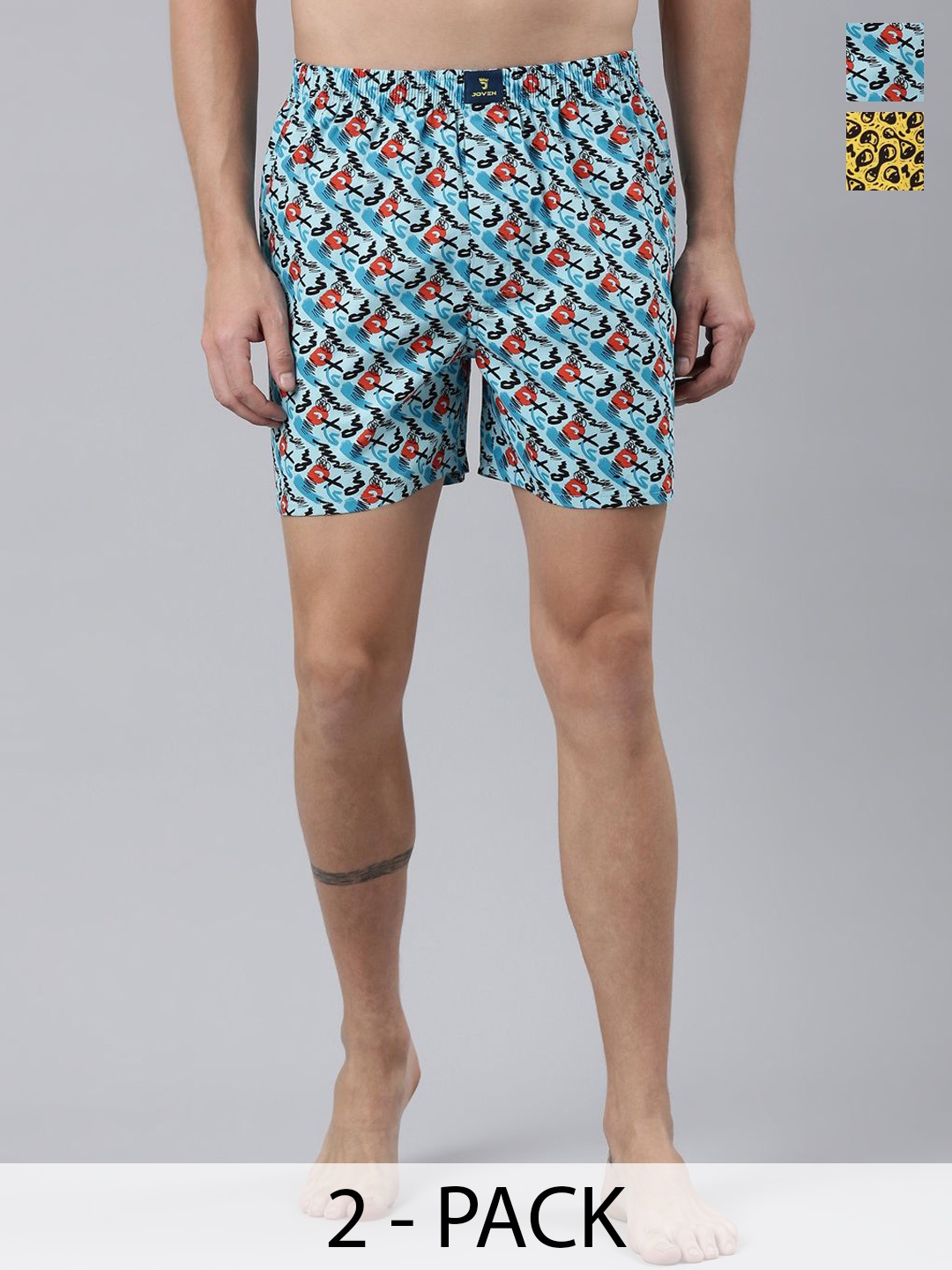 

JOVEN Pack Of 2 Printed Pure Cotton Boxers JB2P-XOYE, Blue
