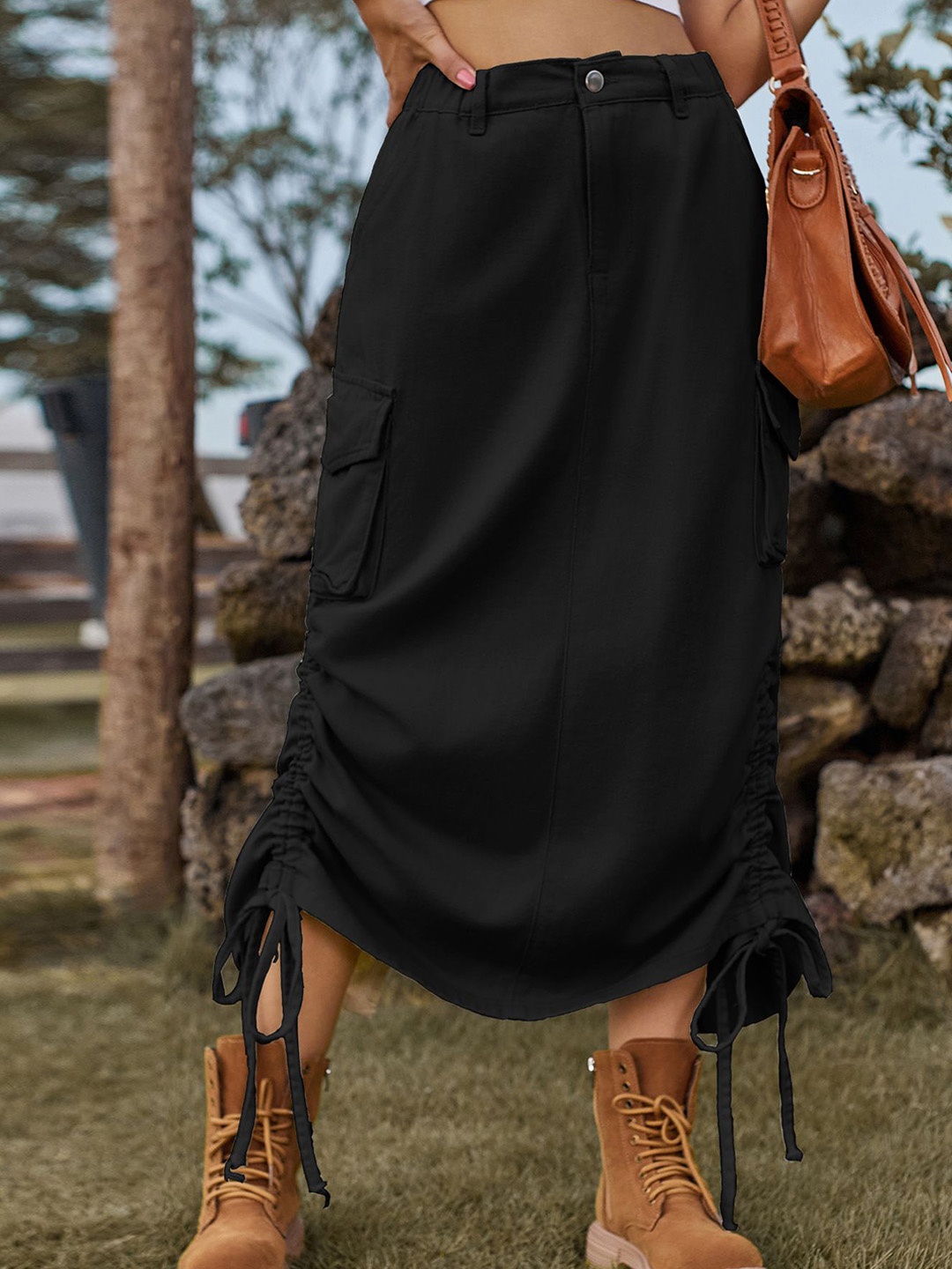 

StyleCast Denim A-Line Midi Skirt, Black