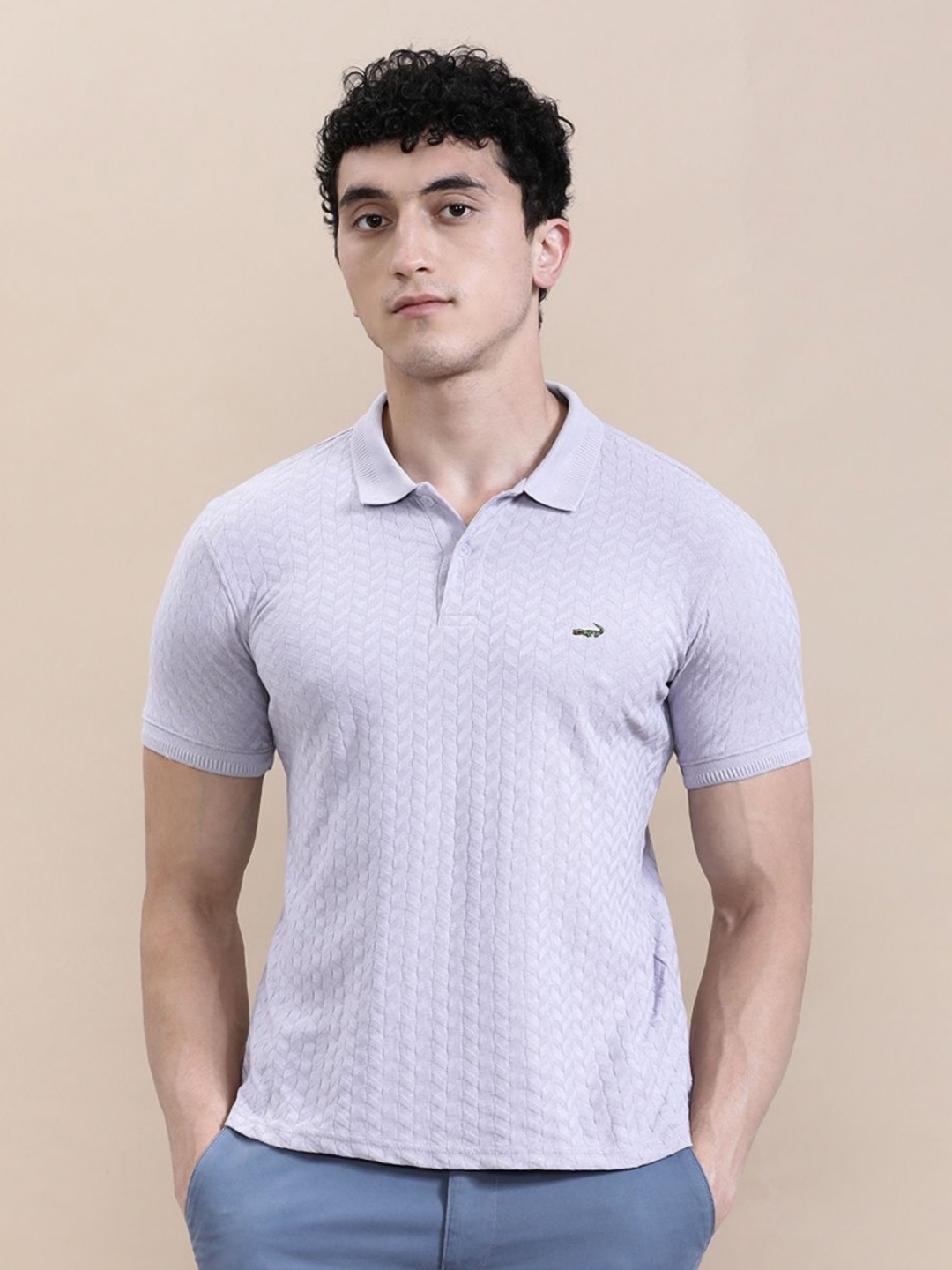 

Crocodile Men Slim Fit Solid T-Shirt, Beige