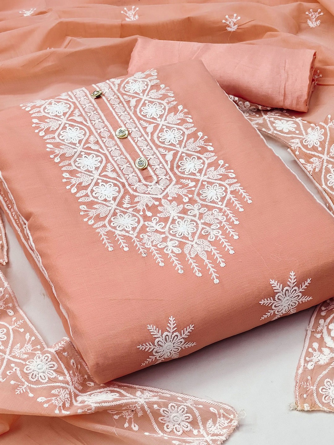 

SAINOOR Floral Embroidered Unstitched Dress Material, Peach