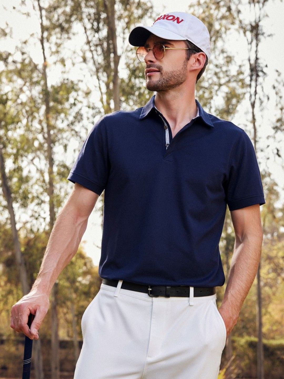

EAZY Men Solid Polo Collar Cotton T-shirt, Navy blue