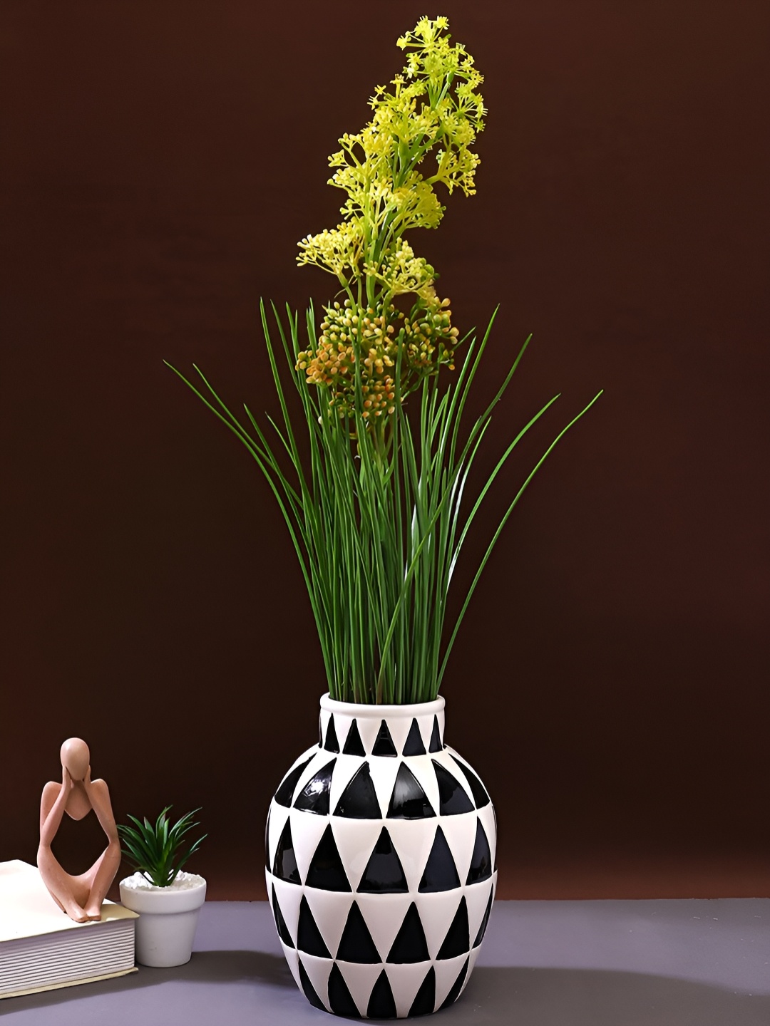 

TAYHAA Yellow And Green 2 Pieces Grass Plumes Artificial Plants With Pot