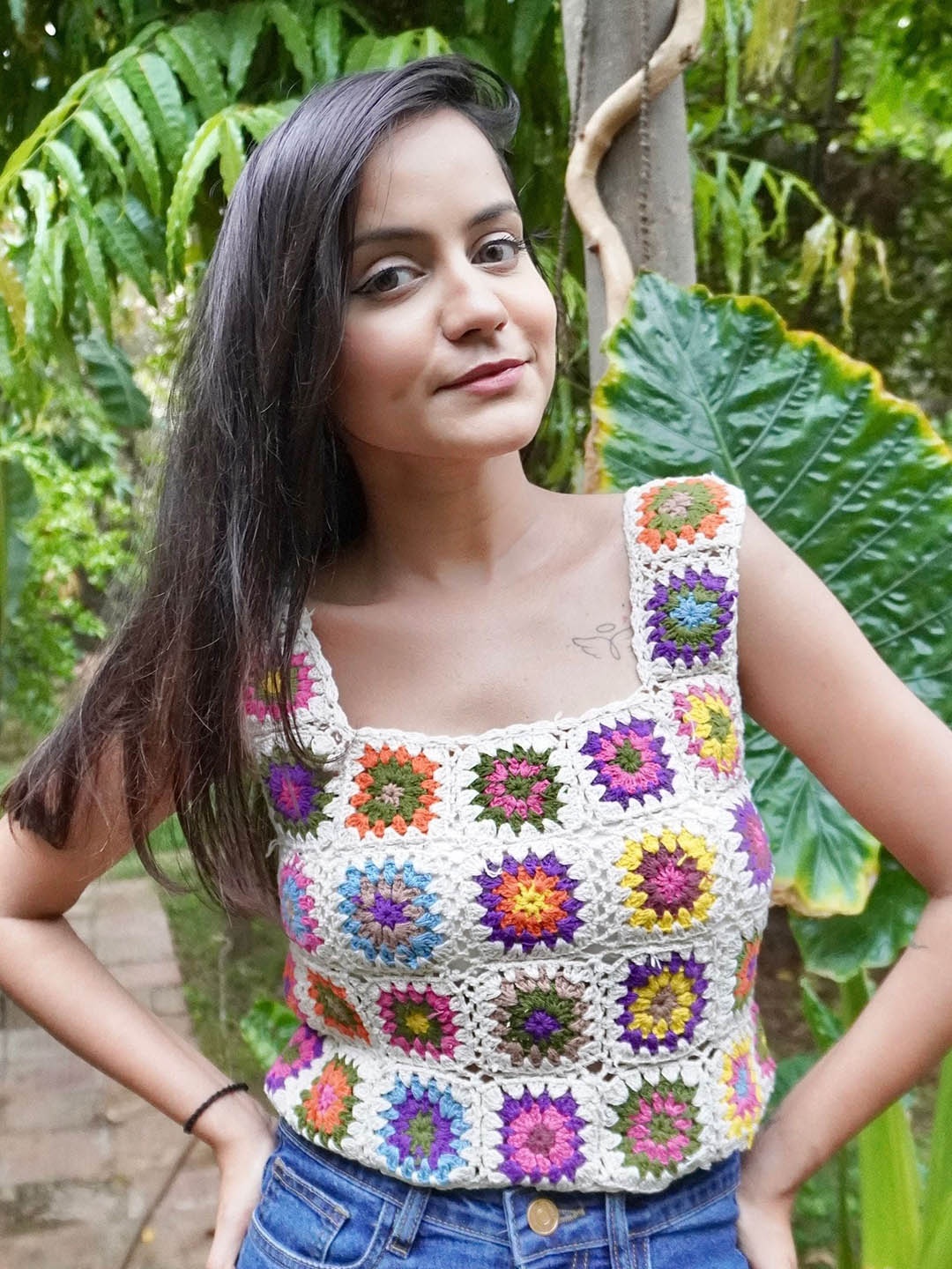 

Sugercandy Floral Print Cotton Crochet Top, Beige