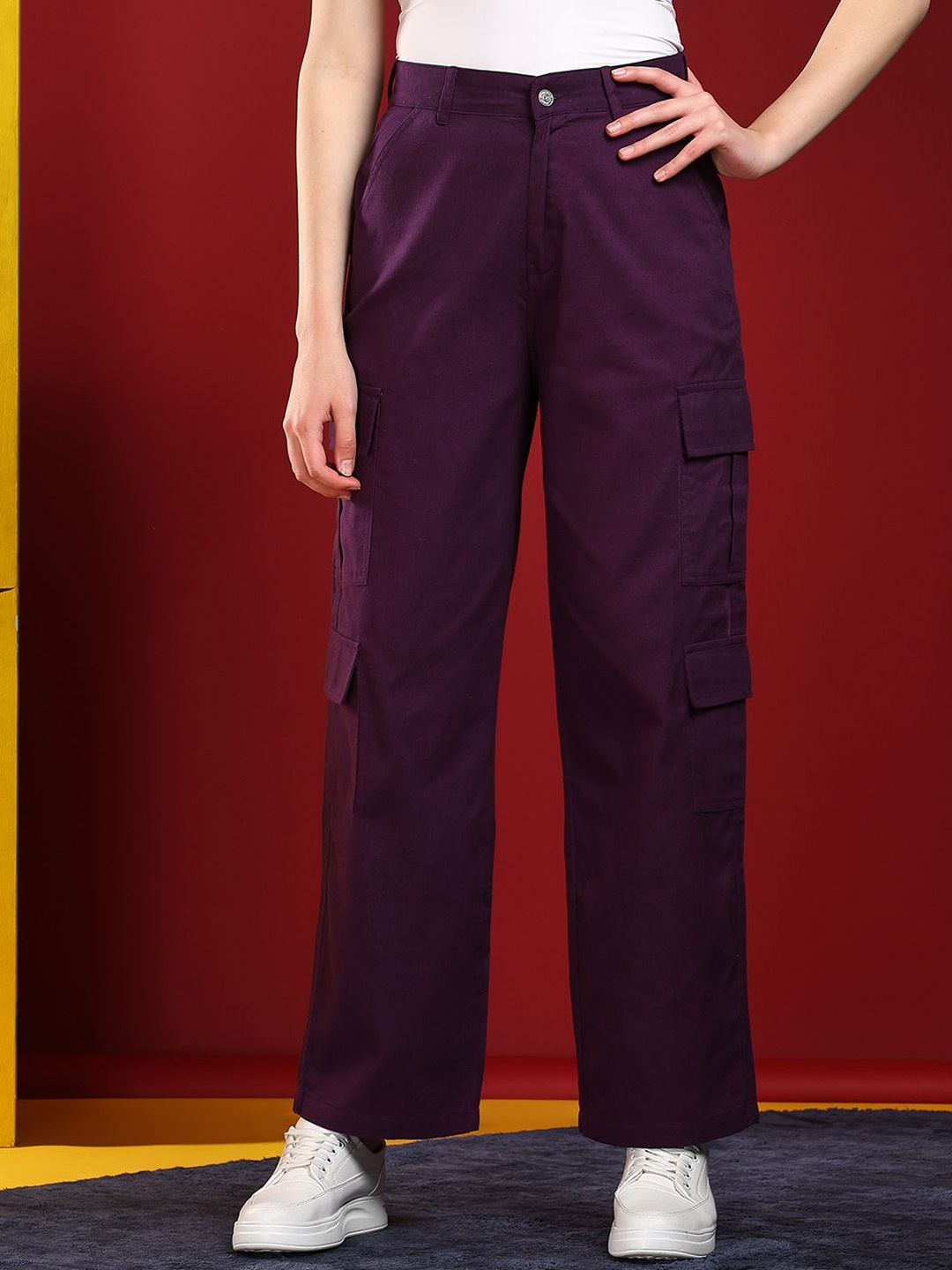 

Kotty Women Regular Fit High-Rise Cargos Trouser, Purple
