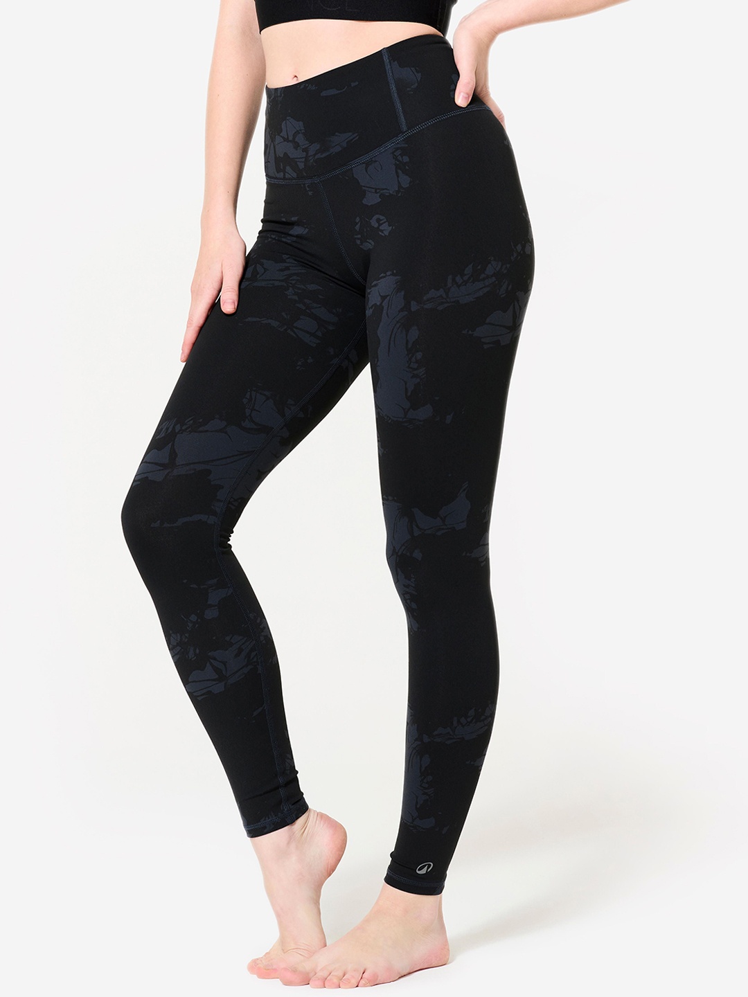

Domyos By Decathlon Women Printed High Waist Ankle Length Tights, Black