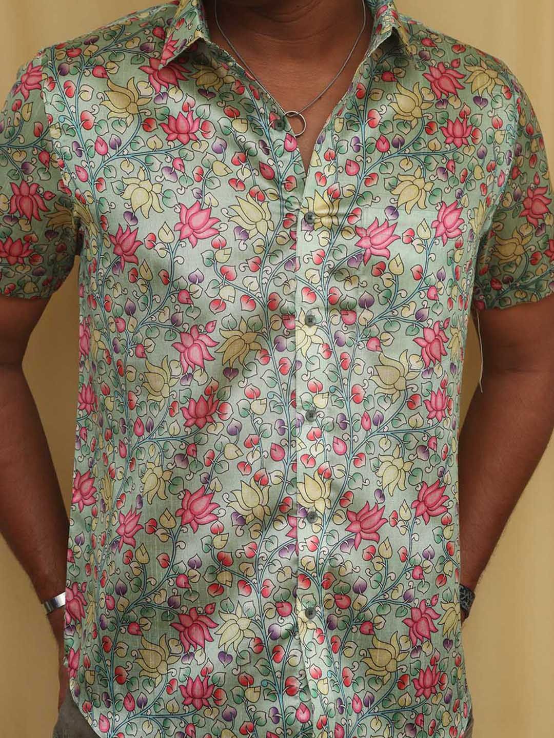 

Luxurionworld Men Modern Semi Sheer Printed Casual Shirt, Green