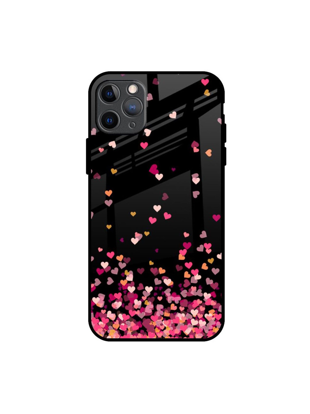 

QRIOH Heart Rain Fall Printed iPhone 11 Pro Max Back Case, Black